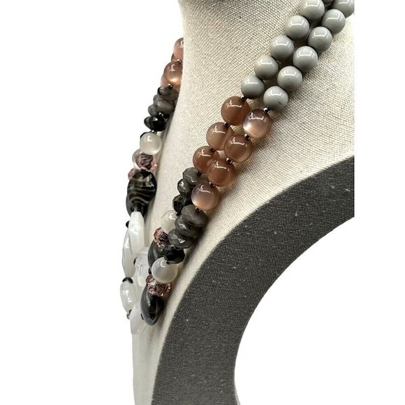 Elegant Multicolor Statement Necklace With Beads & Stones Adjustable Length - Picture 3 of 10